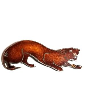 Vintage weasel brooch brown enamel pin ermine ferret mink jewelry